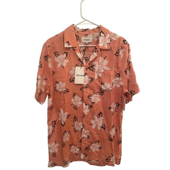 Unison Short Sleeve Floral Patch Pocket Mens Leisure Shirt, Size M, NWT Bin 41 - Picture 3 of 5